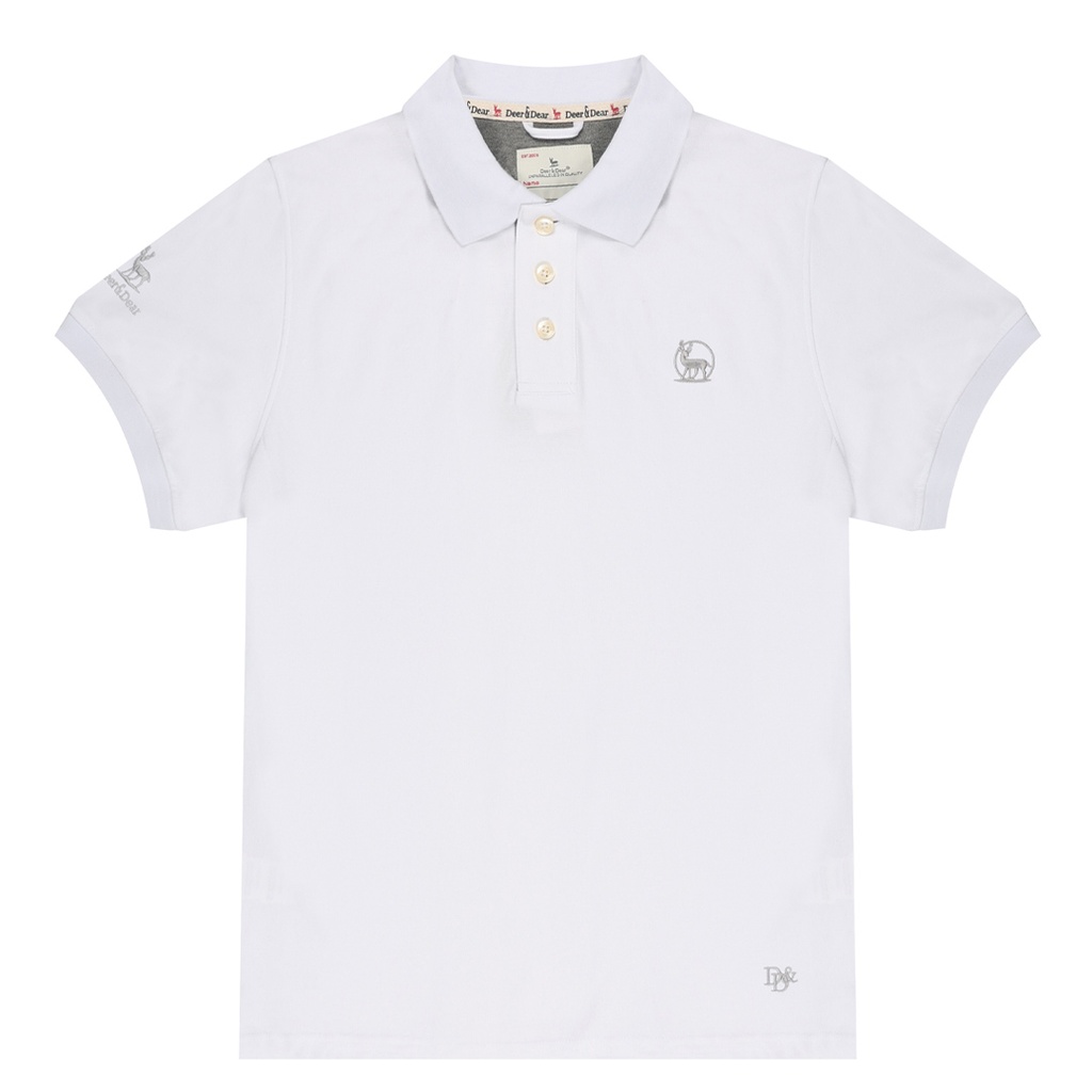 [DMN1BC9202105 / 852-S] Men's Polo Shirt (WHITE WITH GRAY LOGO, S)